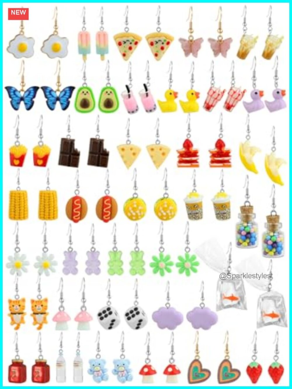 36 Pairs Weird Cute Resin Drop Dangle Earrings Set Fun Aesthetic Jewelry